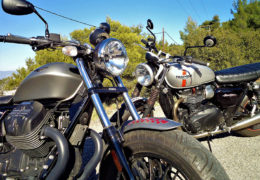 Triumph treet twin 900 vs Moto guzzi v-9 Bobber Moto in Action